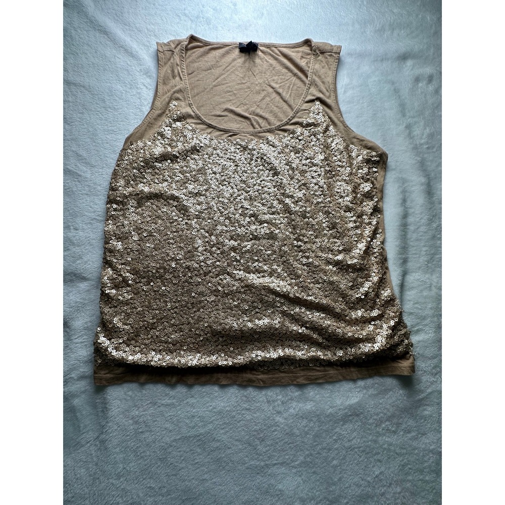 Talbots Woman 2X Champagne Gold Sequin Tank Top Sleeveless Knit Tan Brown-22